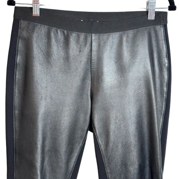 Eileen Fisher Leather Front  Stretch Ponte Pants Pull On Leggings Size L Black - Picture 3 of 11